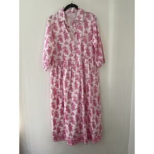 Mary Marshmallow Pink and White Cotton Floral Print Maxi Dress Small Boho
